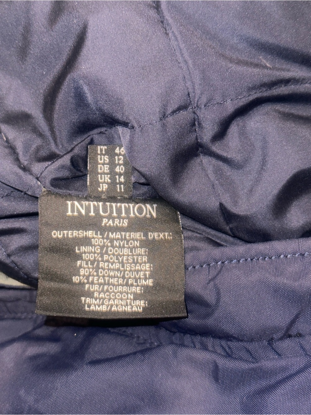 Intuition Paris Raccoon Hooded Coat with Leather Trim in Navy - Picture 6 of 10